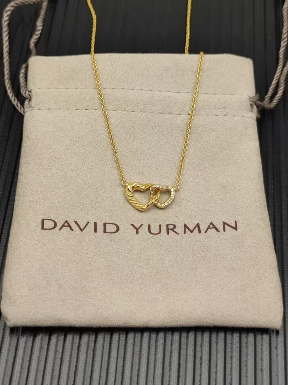 🎈David Yurman Gold Double Heart Set with Diamonds Necklace